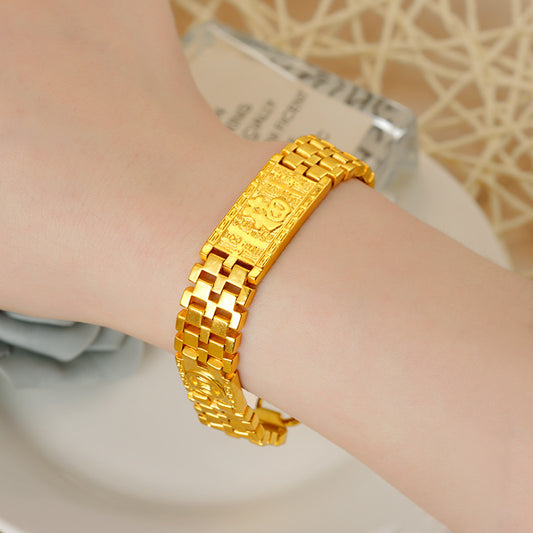 Cadena de reloj para hombre con personaje Fu, pulsera ancha de oro de Vietnam Placer