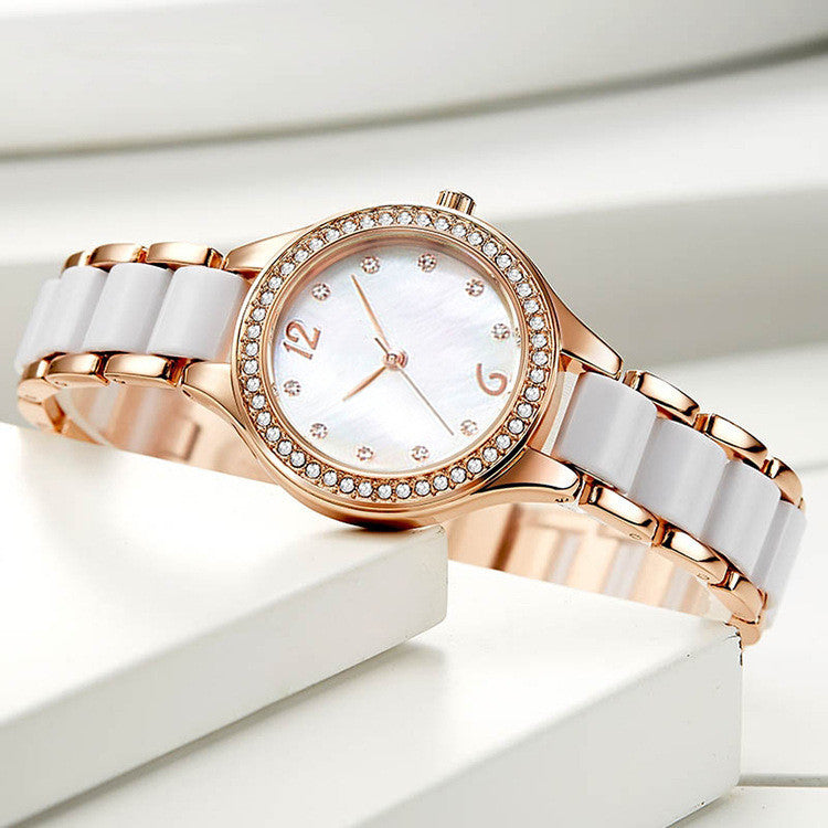 Reloj de cerámica sencillo, resistente al agua y con diamantes para mujer