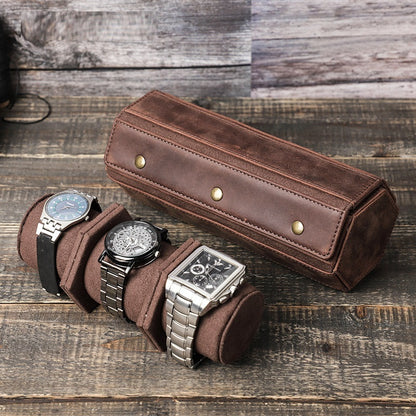 Retro Crazy Horse Leather Three Packs Detachable Portable Diamond Creative Watch Storage Box