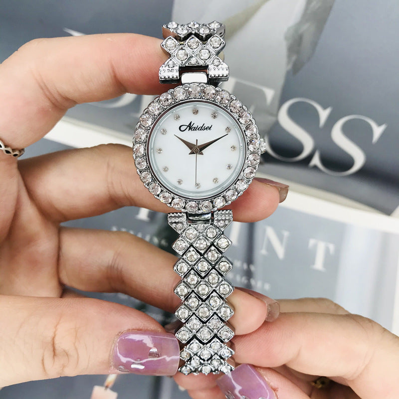 Reloj de mujer de lujo con superficie de fritillary y diamantes, esfera pequeña, pulsera llena de diamantes