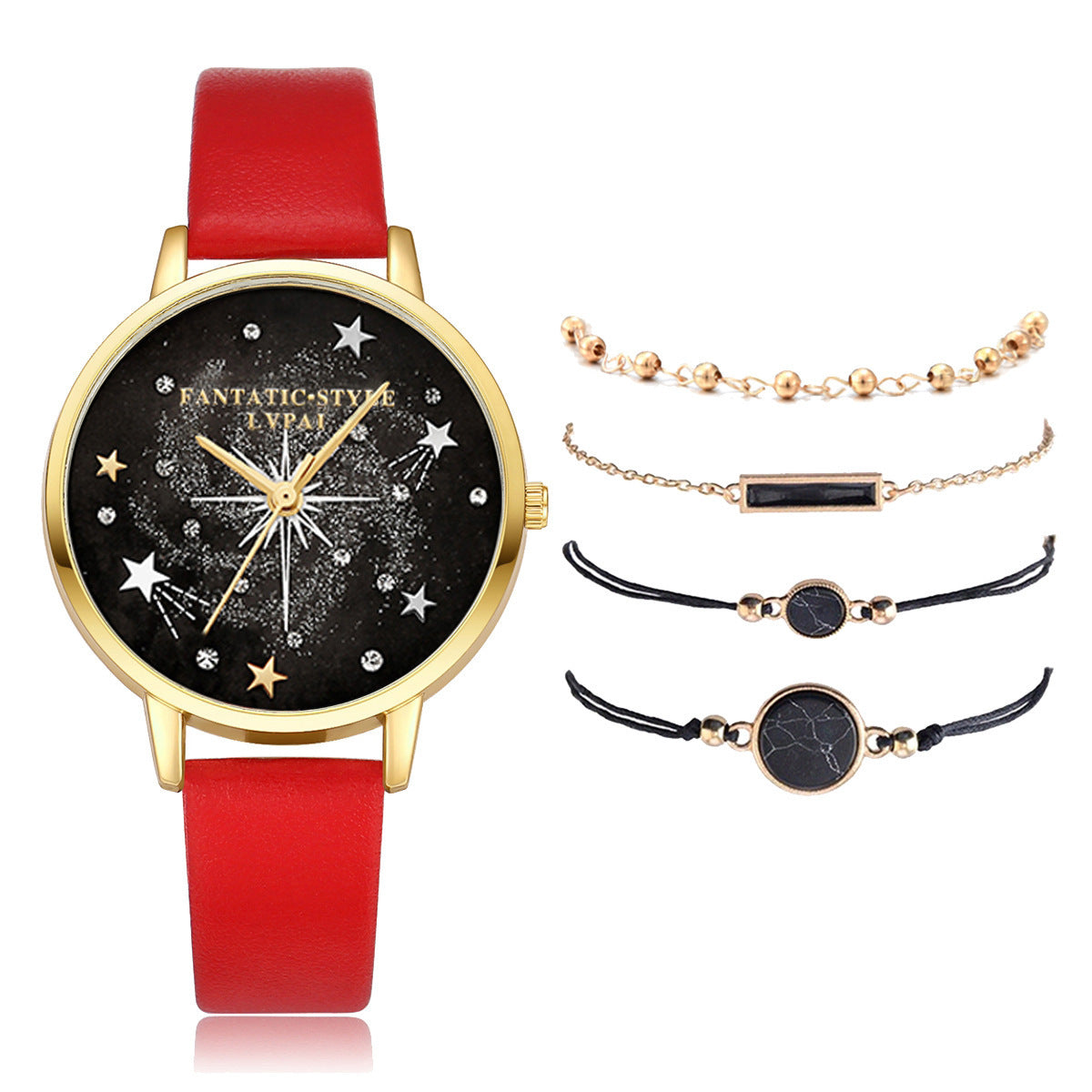 Conjunto combinado de pulsera y reloj para mujer con diseño de cielo estrellado