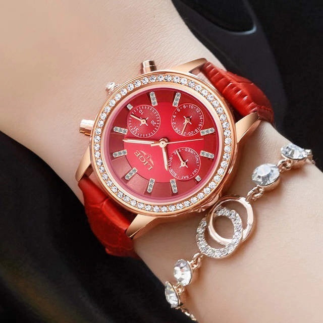 Reloj de mujer impermeable multifuncional con diamantes de imitación