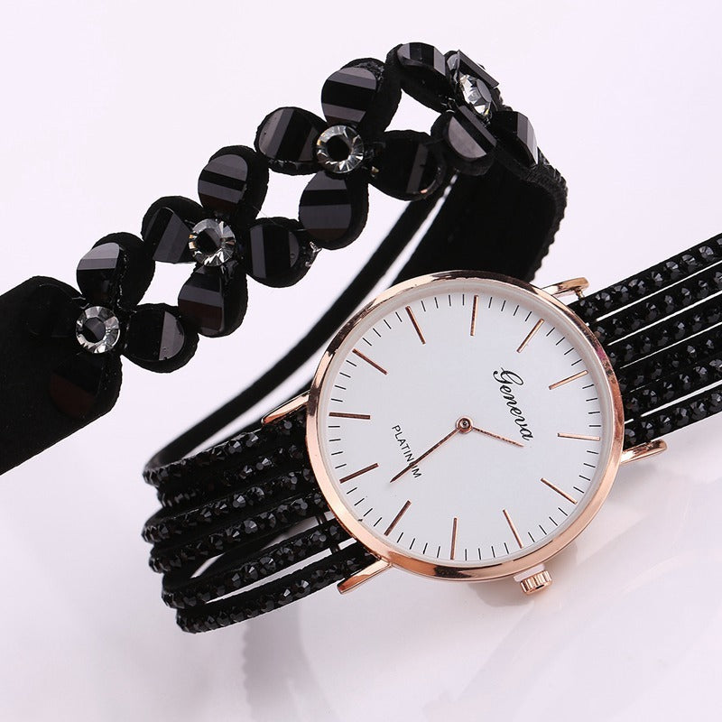 Relojes de moda con flores de Ginebra para mujer, elegante reloj de pulsera de cuarzo para mujer, reloj de pulsera con diamantes de cristal, regalo para mujer