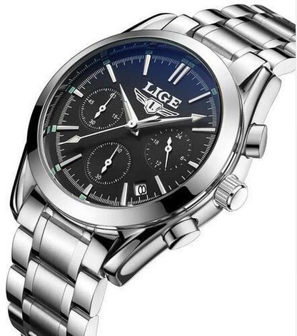 Men's sports quartz watch waterproof steel belt men's watch calendar multi-function watch business watch