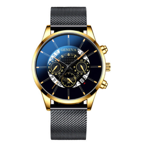 Men's Quartz Watch With Non-Mechanical Alloy Steel Band Calendar