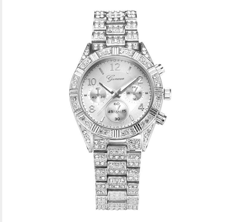 Reloj de pulsera analógico de cuarzo de cristal para mujer, reloj de pulsera de acero inoxidable de lujo de Ginebra, reloj deportivo para hombre y mujer