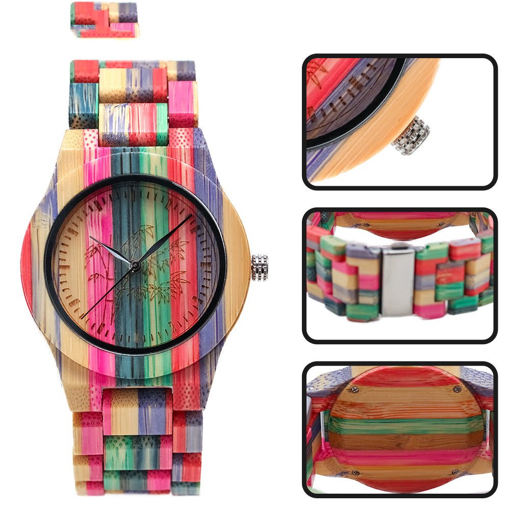 Leisure Color Quartz Bamboo Wood Watch