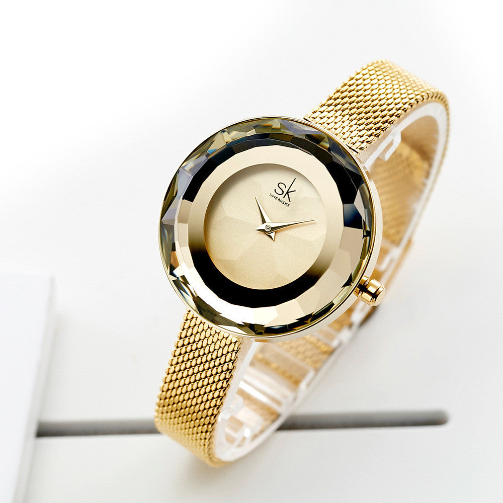 Lady's New Pattern Glass Simple Mesh Belt Quartz Watch