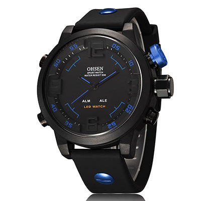 Reloj electrónico de cuarzo de gran tamaño para hombre, reloj de movimiento dual, reloj resistente al agua