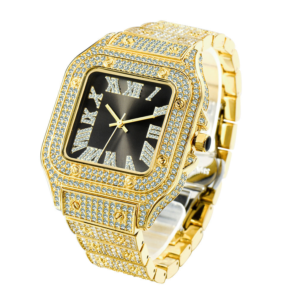 Reloj de hombre cuadrado con diamantes llenos de diamantes Hip Hop de moda