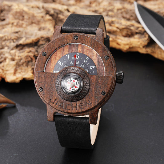 Reloj de madera con brújula multifuncional para deportes al aire libre