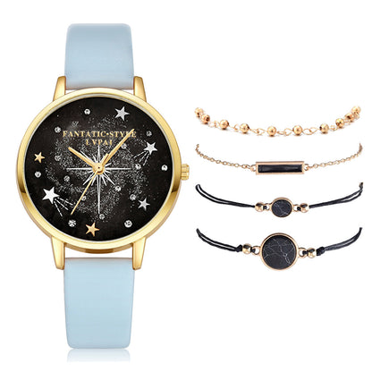 Conjunto combinado de pulsera y reloj para mujer con diseño de cielo estrellado