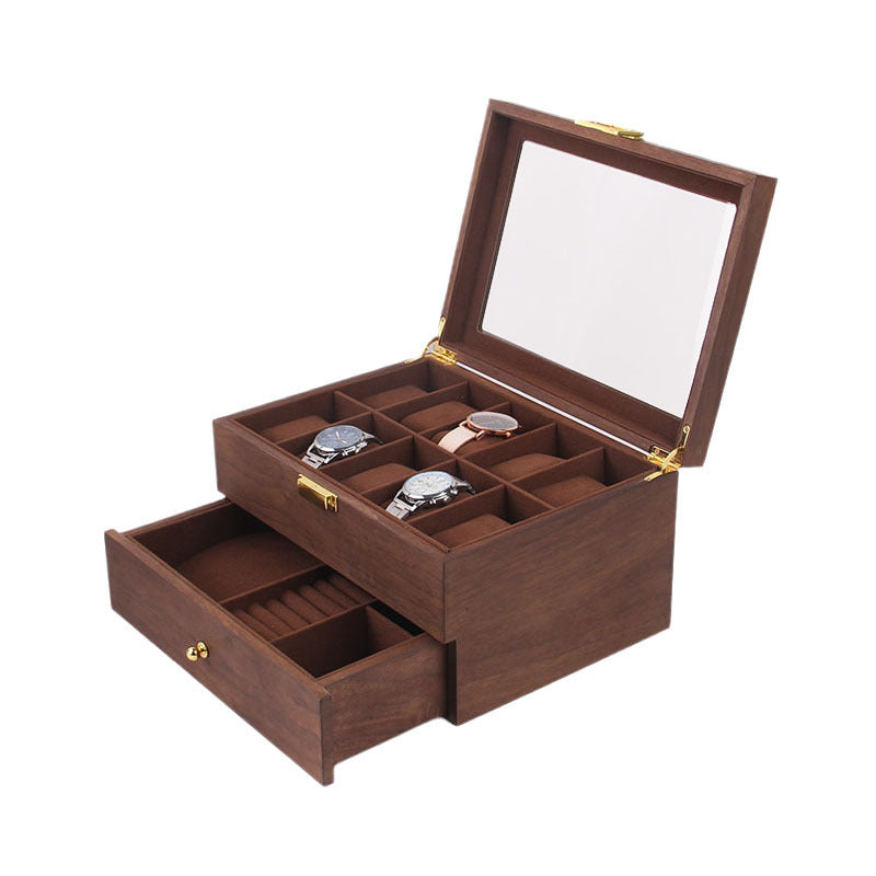 Retro solid wood double watch jewelry storage box