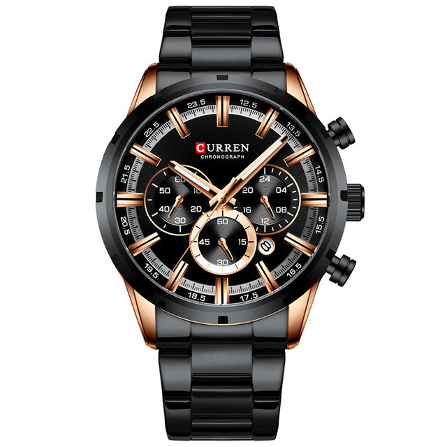 CURREN M8355 Reloj De Cuarzo Para Hombres Multifunción A Prueba De Agua Reloj De Pulsera Para Hombres Con Correa De Acero Inoxidable - Negro