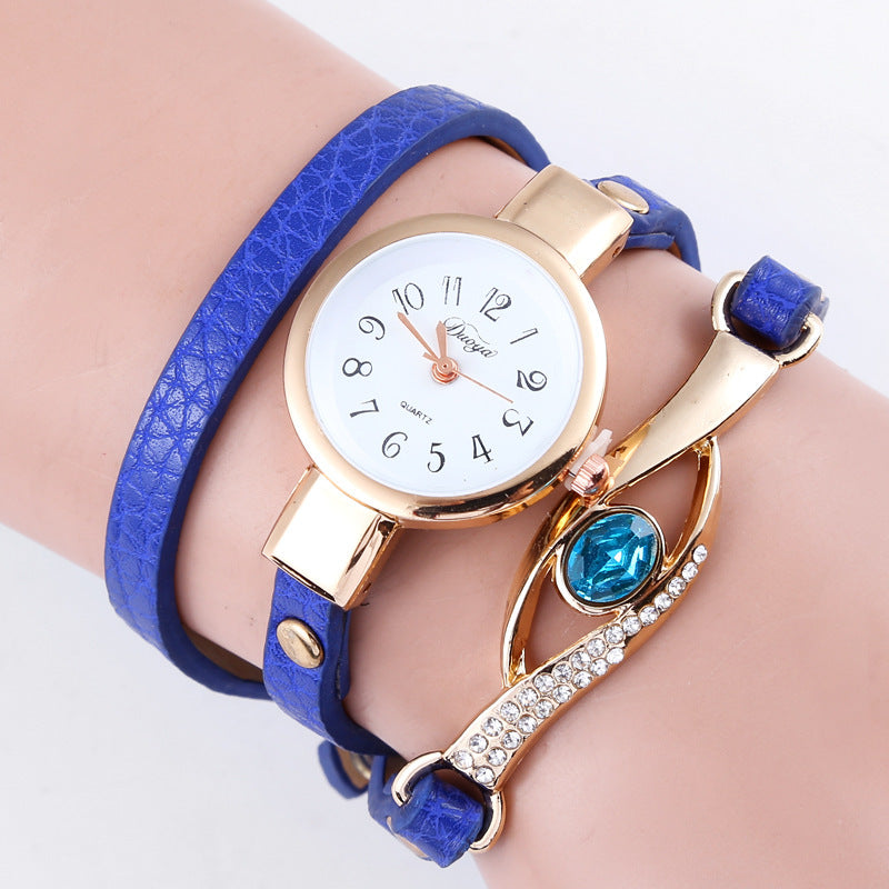 Reloj de cuarzo con pulsera larga de cristal azul