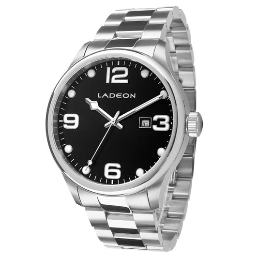 LADEON Sapphire Crystal Glass Waterproof Men Watch Stainless Steel Mechanical Round Wrist Watch - Steel Color LAD10027