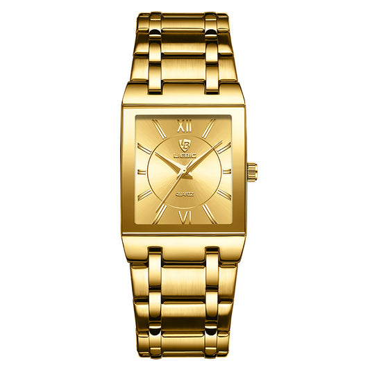 LIEBIG L1029 For Couple Square Dial Analogue Quartz Wrist Watch with Stainless Steel Strap - Gold Dial+Gold Strap / Men