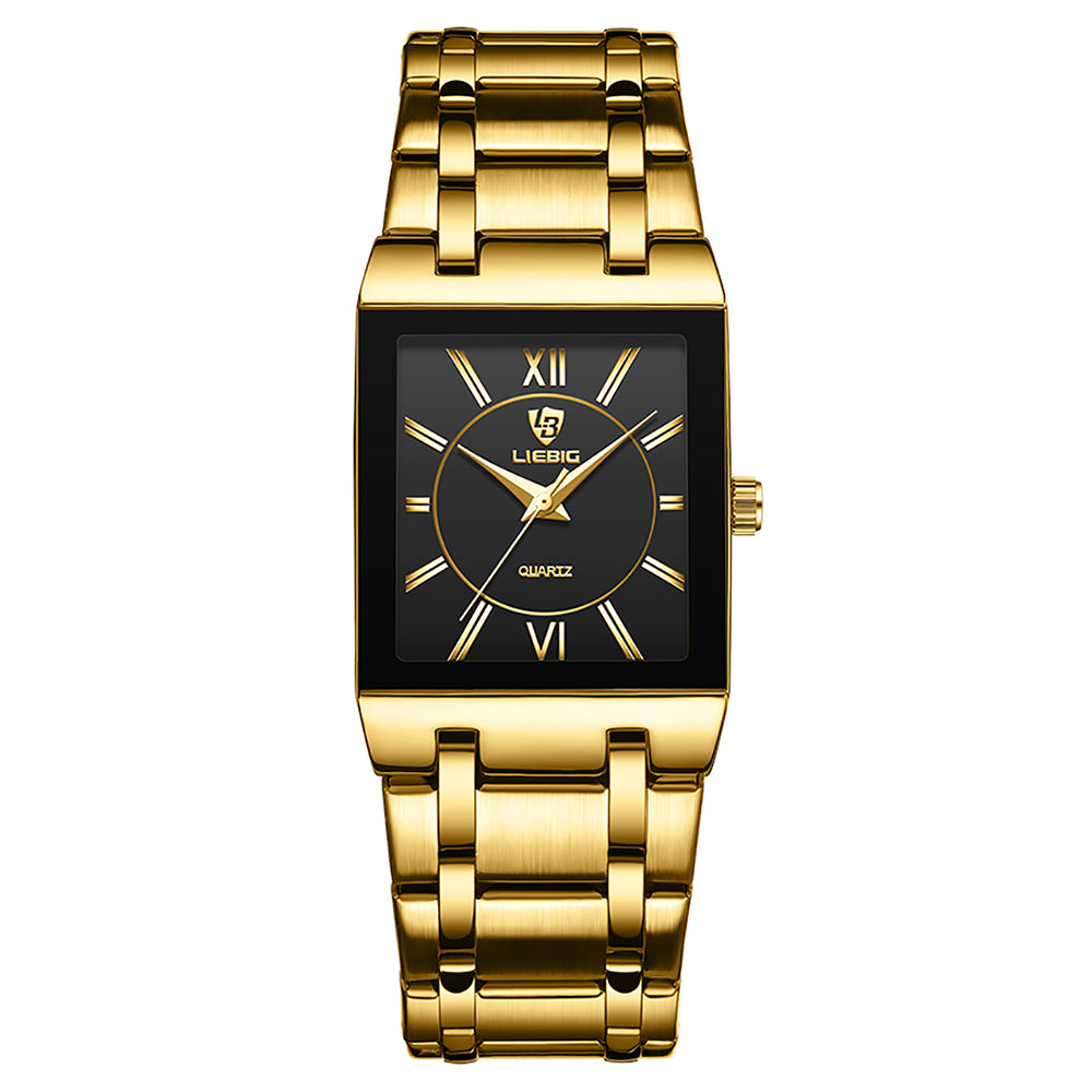 LIEBIG L1029 For Couple Square Dial Analogue Quartz Wrist Watch with Stainless Steel Strap - Gold Dial+Gold Strap / Men