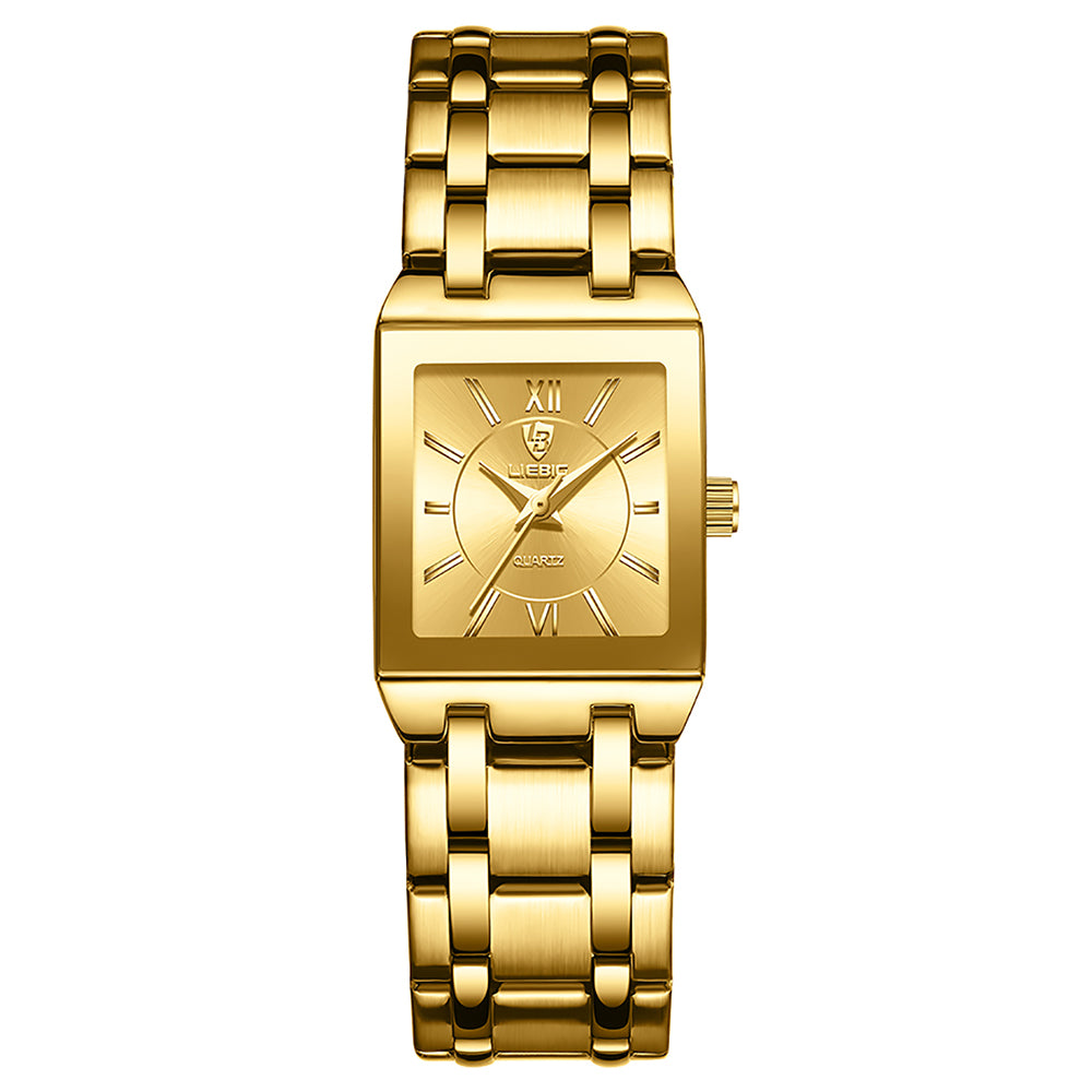 LIEBIG L1029 For Couple Square Dial Analogue Quartz Wrist Watch with Stainless Steel Strap - Gold Dial+Gold Strap / Men