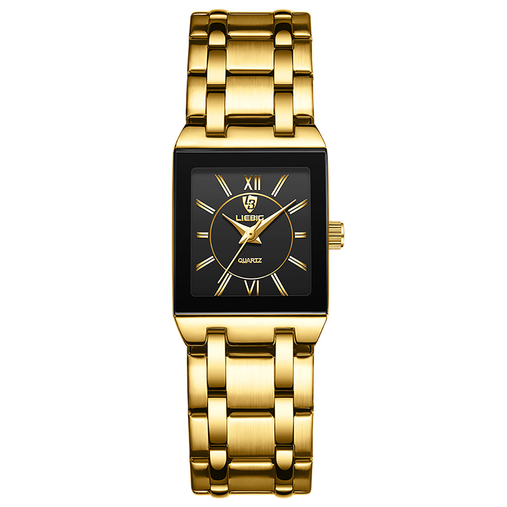 LIEBIG L1029 For Couple Square Dial Analogue Quartz Wrist Watch with Stainless Steel Strap - Gold Dial+Gold Strap / Men