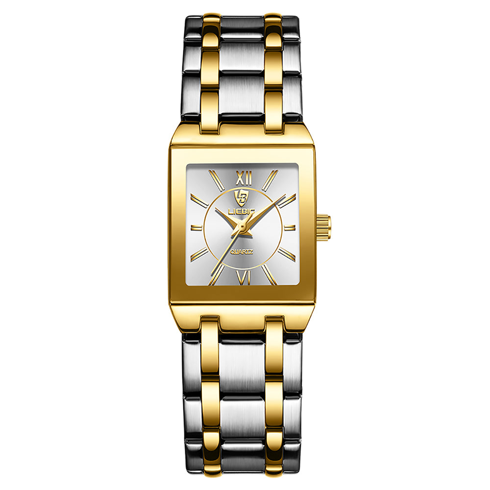 LIEBIG L1029 For Couple Square Dial Analogue Quartz Wrist Watch with Stainless Steel Strap - Gold Dial+Gold Strap / Men