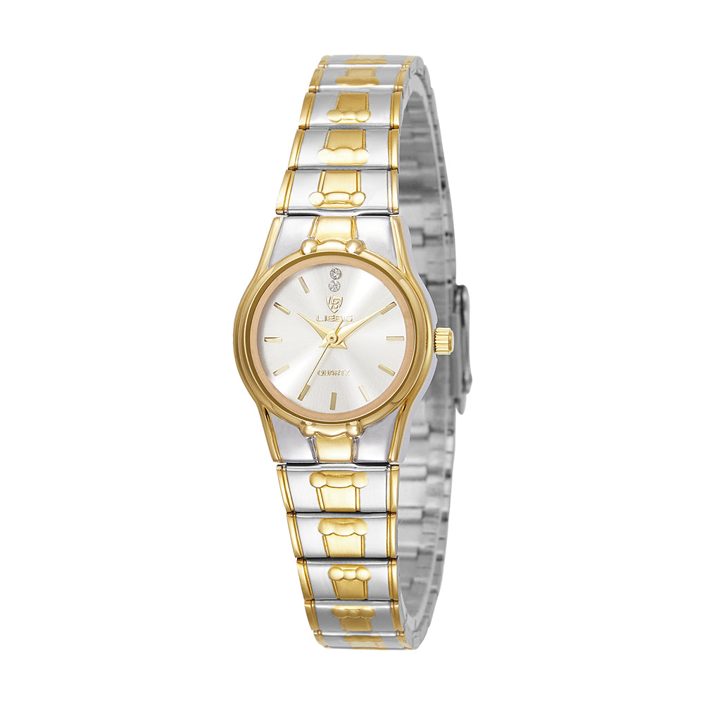 LIEBIG L1023 Round Dial Analogue Quartz Wrist Watch Couple Watch with Stainless Steel Strap - Gold Dial / Women