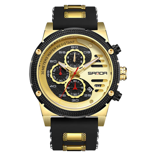 SANDA 5508 Fashion Luminous Wrist Watch Calendar Analog Quartz Watch - Black+Gold