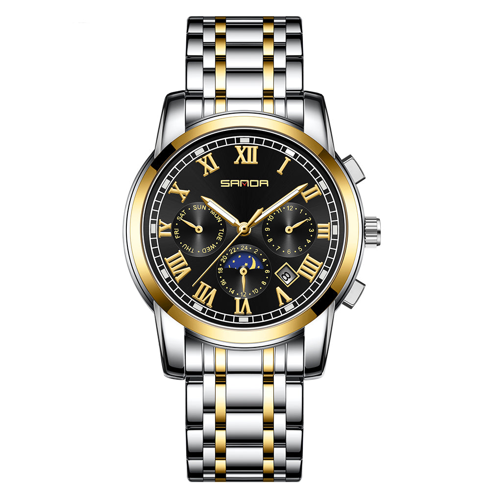 SANDA 7006 Fashion Wrist Watch Mechanical Analog Watch with Stainless Steel Strap - Gold+Black