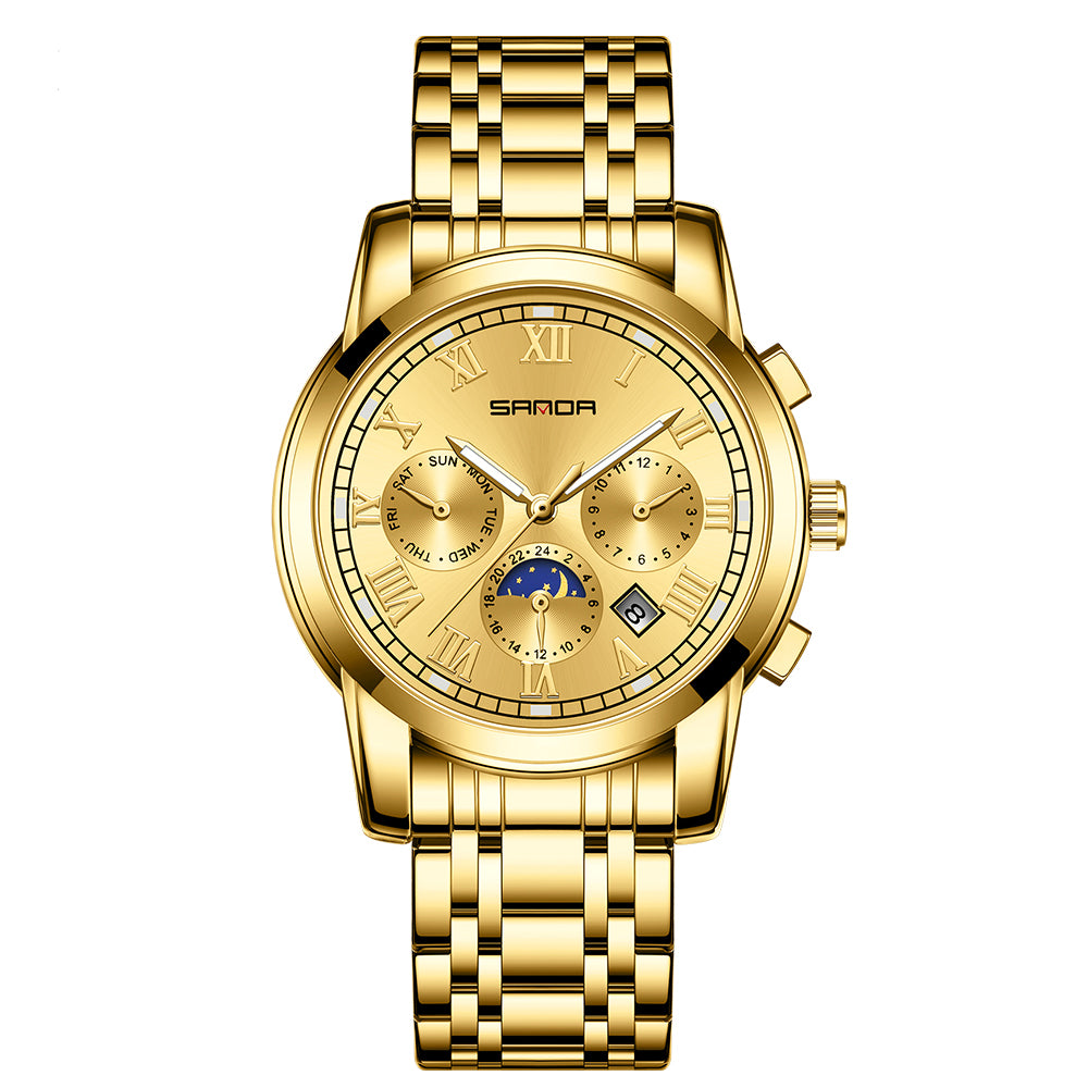 SANDA 7006 Fashion Wrist Watch Mechanical Analog Watch with Stainless Steel Strap - Gold+Black