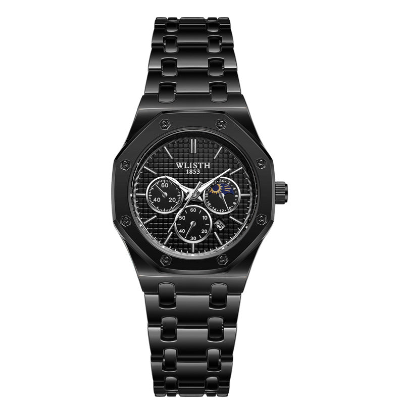 WLISTH 6149 Alloy Strap Business Quartz Watch Luminous Wrist Watch with Calendar - Black / Men