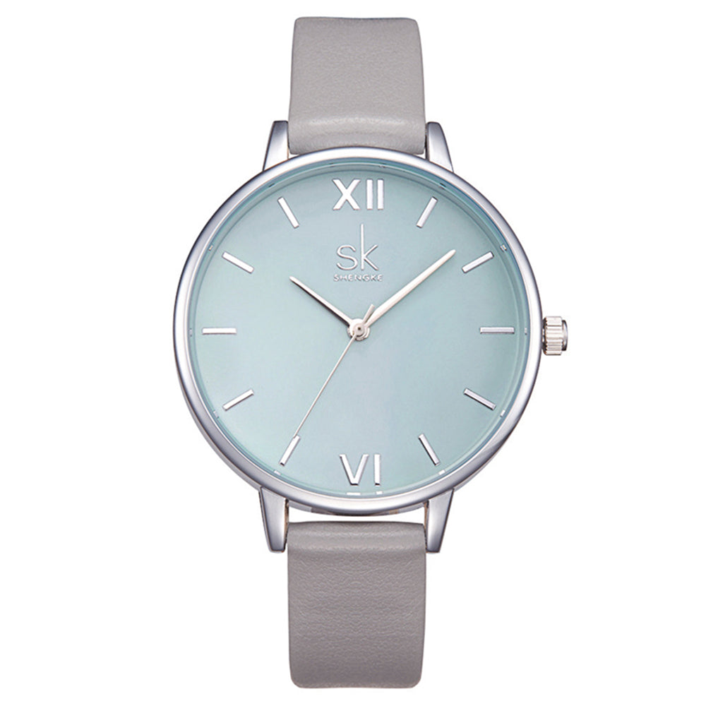 SK Fashionable Women's Quartz Watch with Precise Time Display for Teen Girls Daily Use - Grey