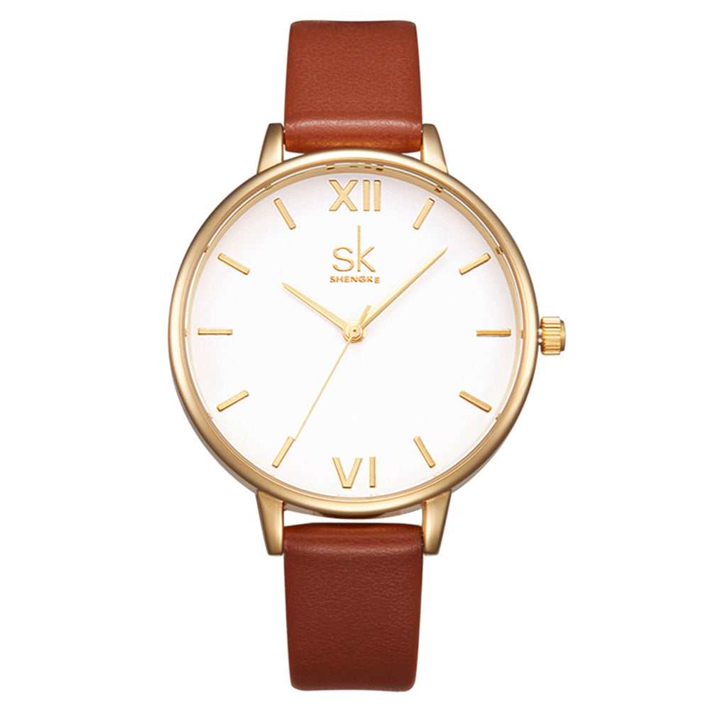 SK Fashionable Women's Quartz Watch with Precise Time Display for Teen Girls Daily Use - Grey