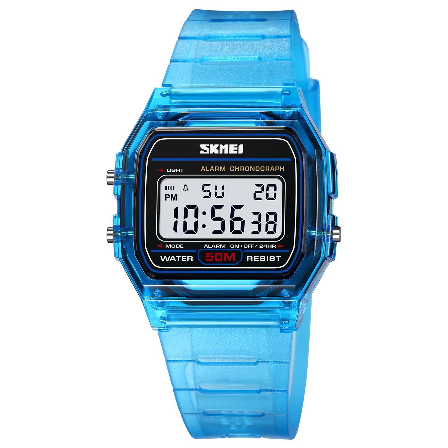 SKMEI 2056 Fashion Square Wrist Watch TPU Strap EL Backlight Electronic Watch - Transparent Blue / Blue Strap