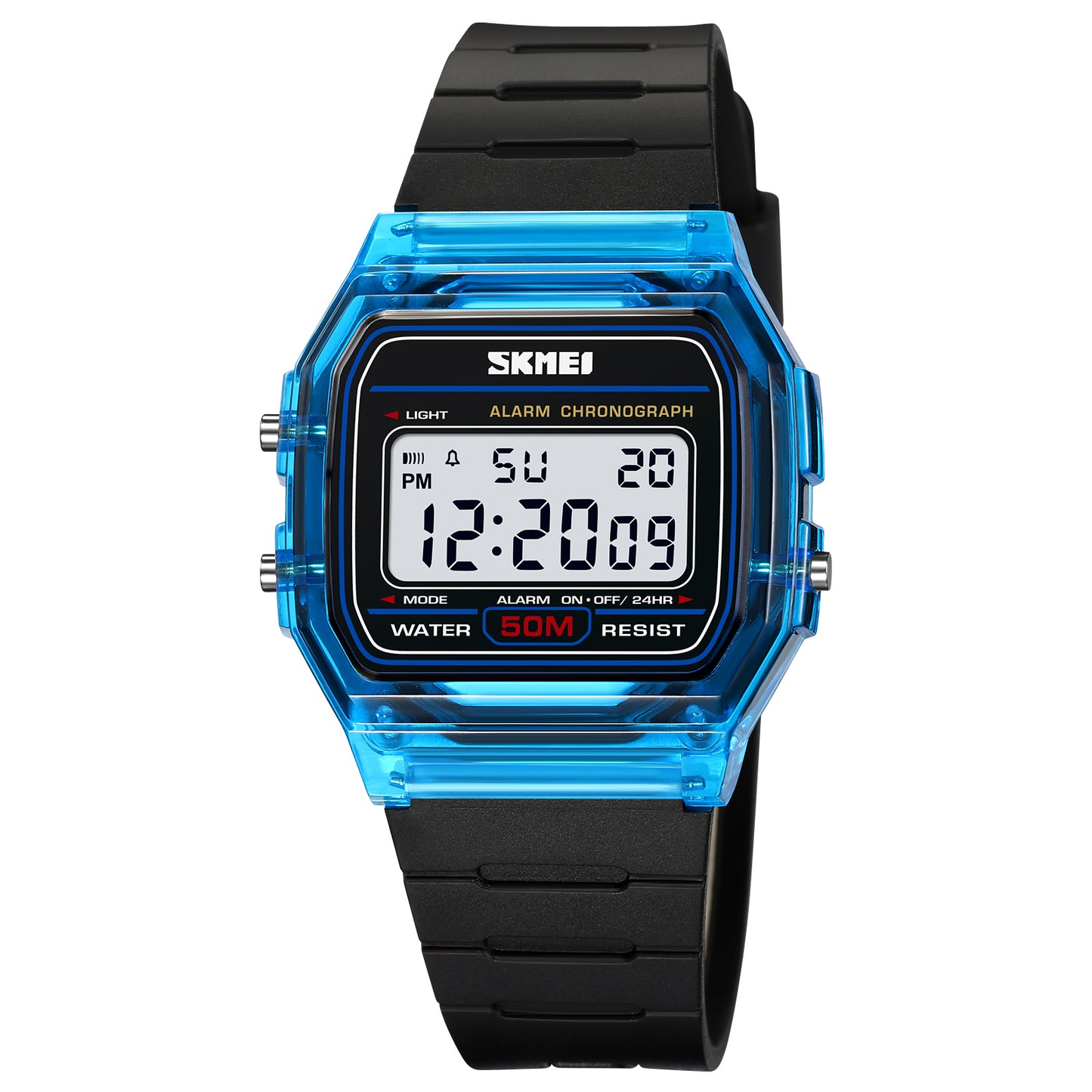 SKMEI 2056 Fashion Square Wrist Watch TPU Strap EL Backlight Electronic Watch - Transparent Blue / Blue Strap