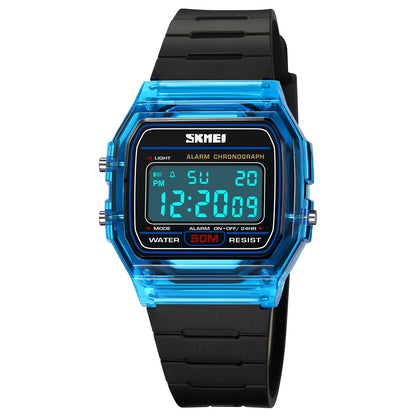 SKMEI 2056 Fashion Square Wrist Watch TPU Strap EL Backlight Electronic Watch - Transparent Blue / Blue Strap