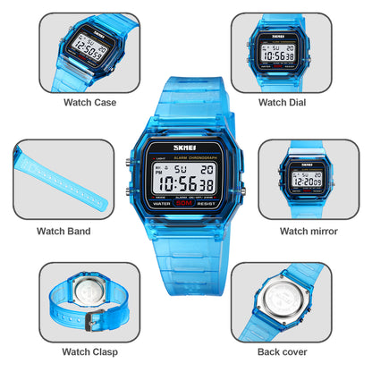 SKMEI 2056 Fashion Square Wrist Watch TPU Strap EL Backlight Electronic Watch - Transparent Blue / Blue Strap