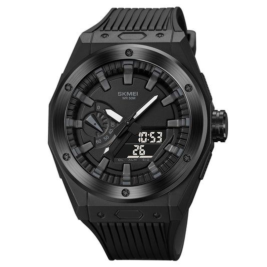 SKMEI 2103 Dual-Display Electronic Watch Outdoor Multi-Function Watch with PU Strap - Black / Black