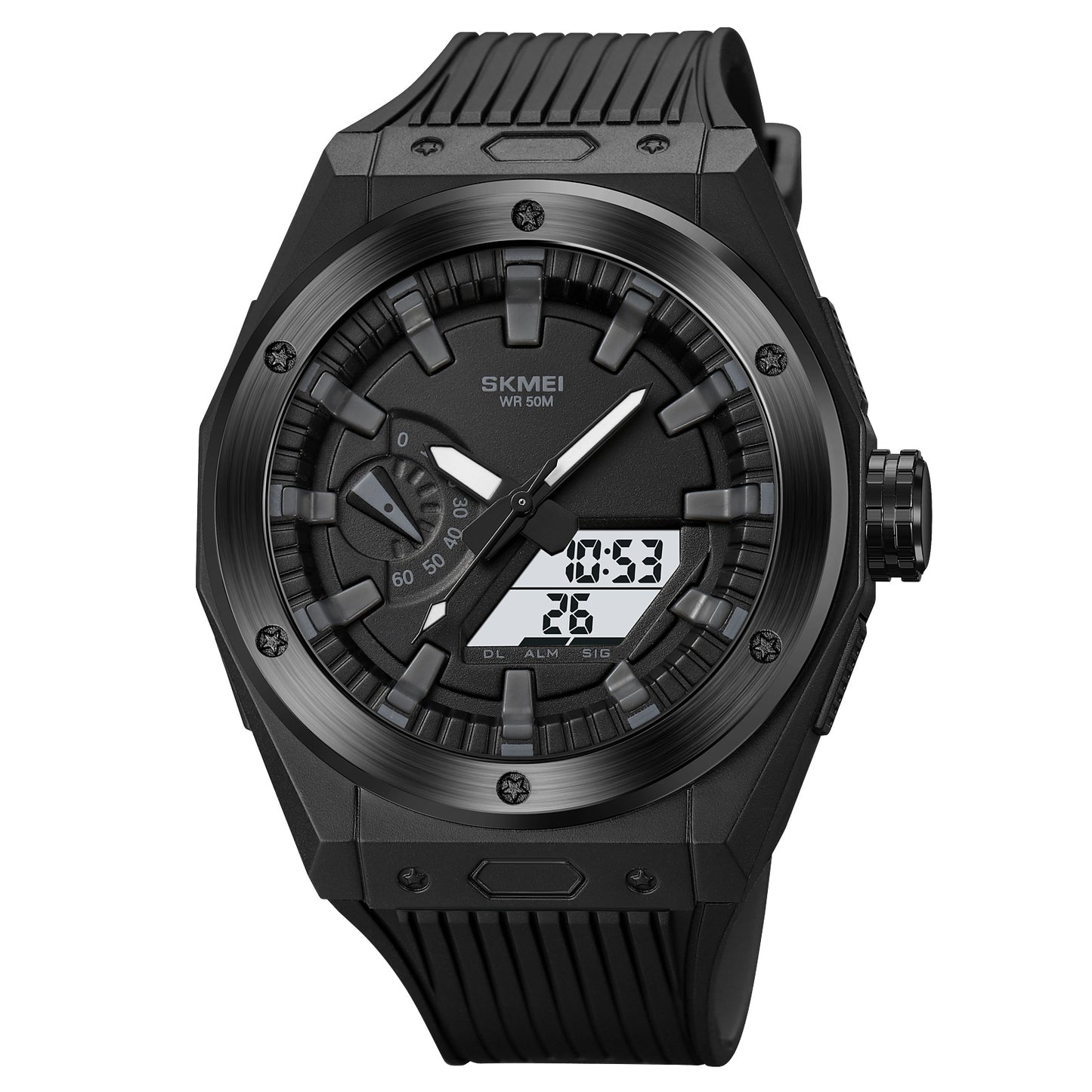 SKMEI 2103 Dual-Display Electronic Watch Outdoor Multi-Function Watch with PU Strap - Black / Black