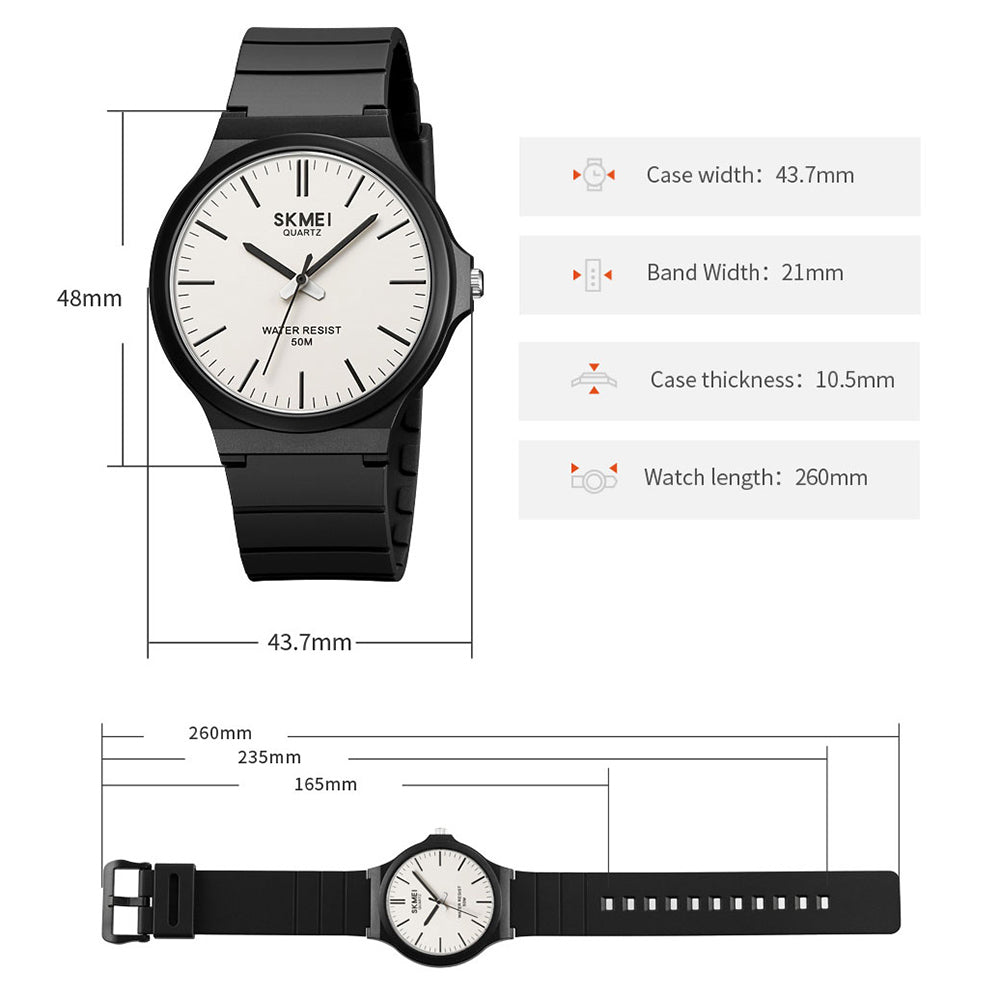 SKMEI 2108 Minimalism Quartz Watch 50m Waterproof Fashion Wrist Watch - Black / White / Black