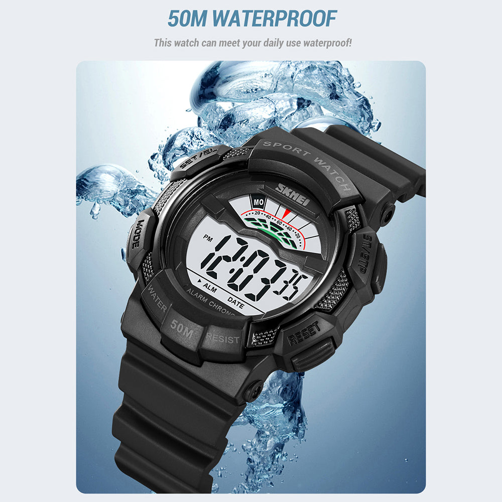 SKMEI 2153 50m Waterproof Wrist Watch TPU Strap EL Backlight Electronic Watch - Black+Blue / White Dial