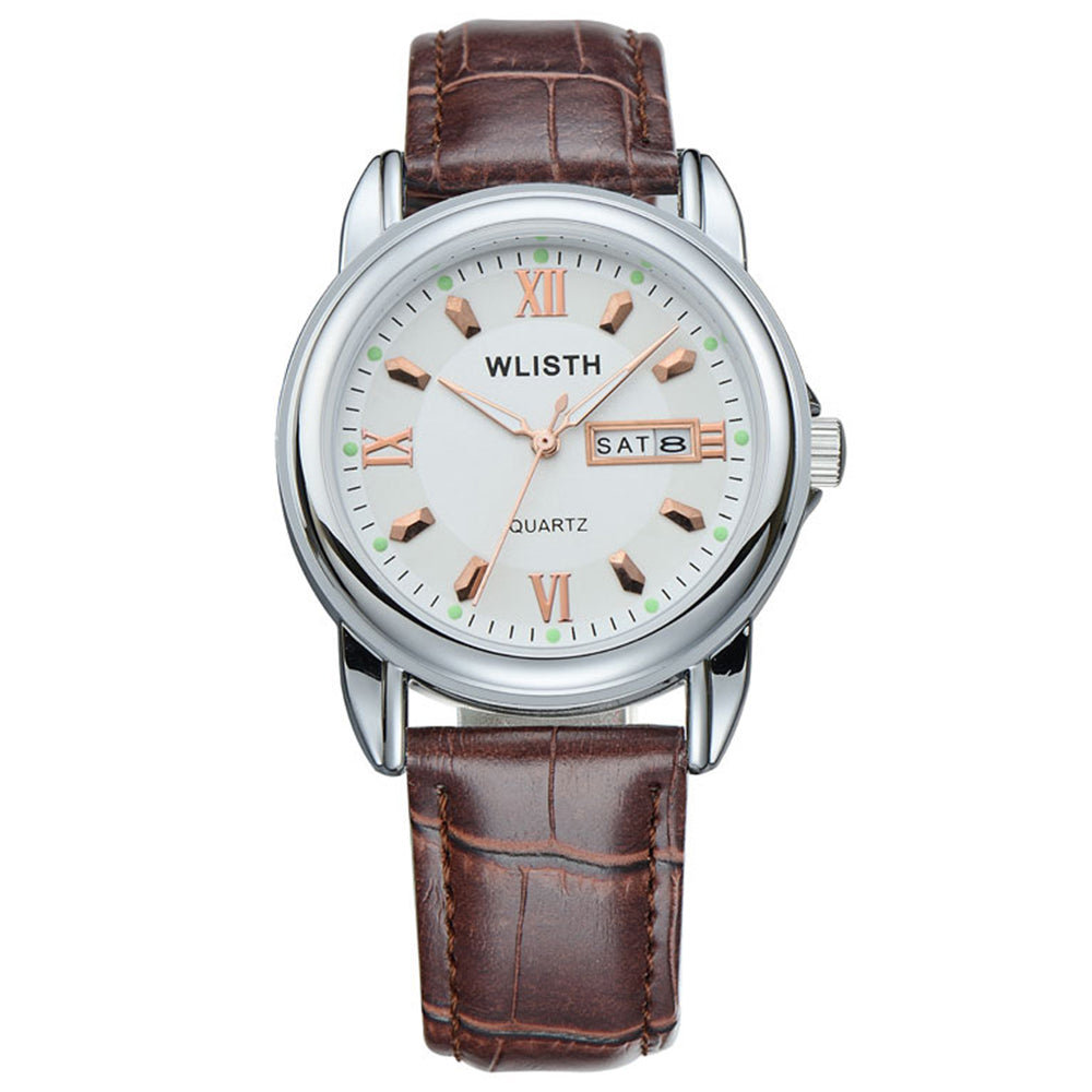 WLISTH S513 Men Fashion Date Week Analog Display Luminous Quartz Wrist Watch - Rose Gold Index