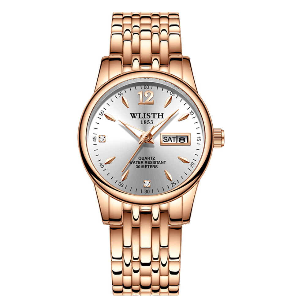 WLISTH S507 Waterproof Bracelet Calendar Date Week Display Quartz Watch - Rose Gold+White / For Women