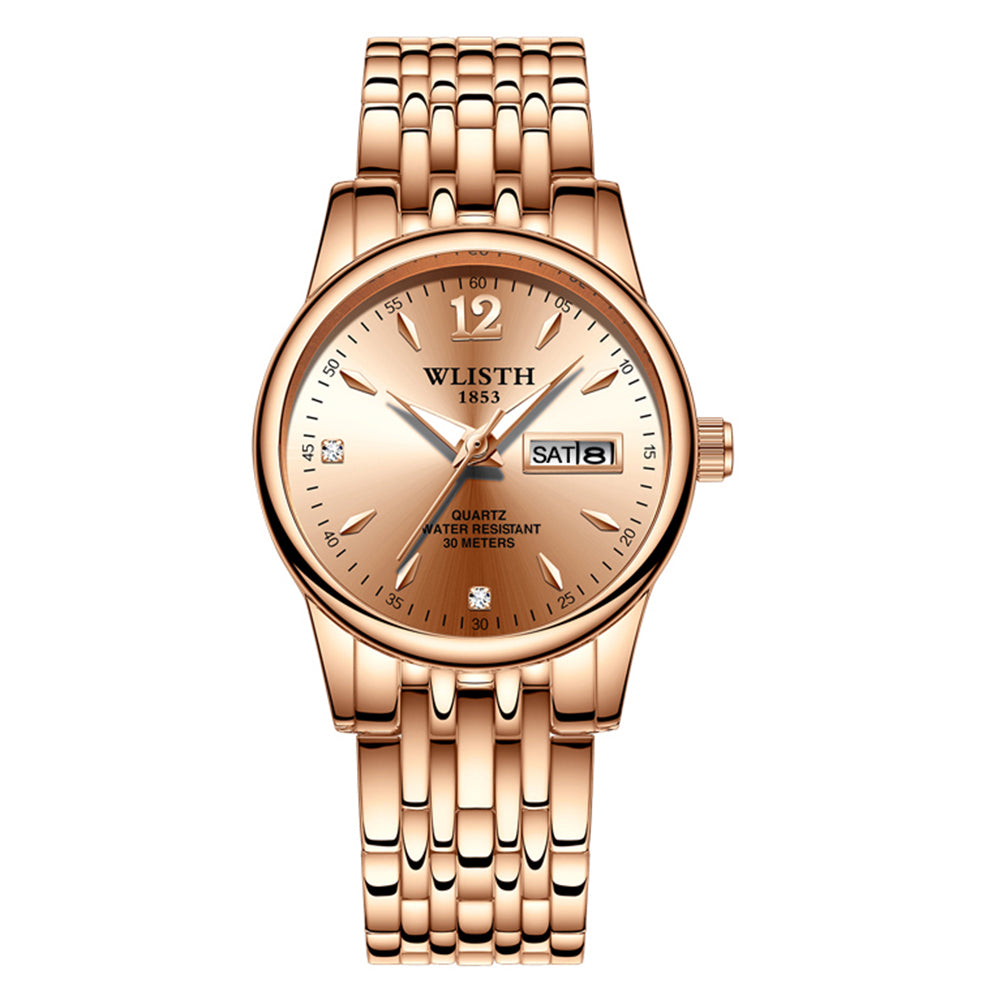 WLISTH S507 Waterproof Bracelet Calendar Date Week Display Quartz Watch - Rose Gold+White / For Women