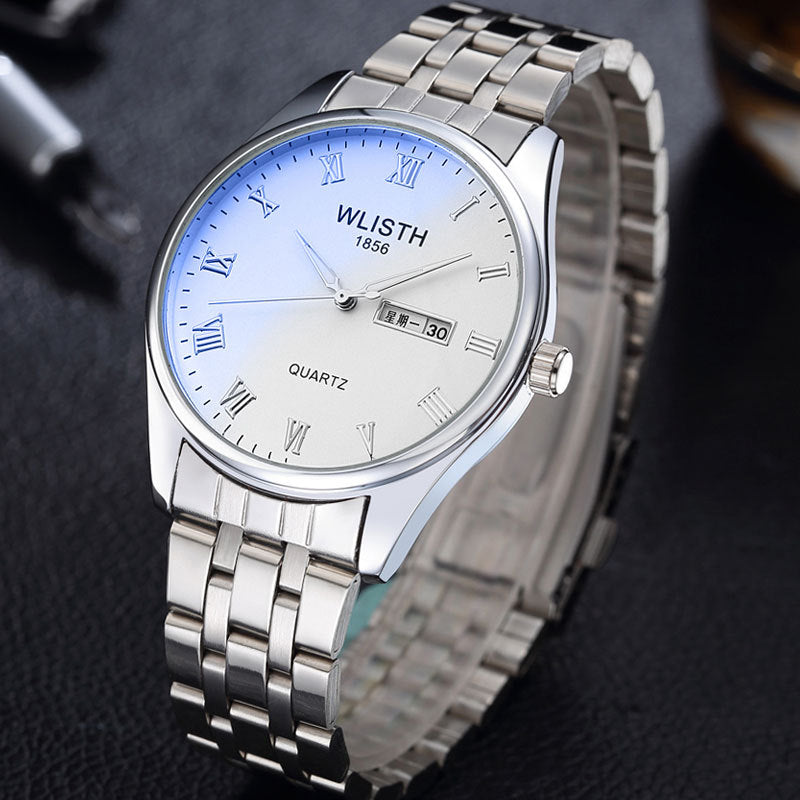 WLISTH S502 Blue Light Glass Calendar Display Waterproof Quartz Watch - Black+Silver / For Men