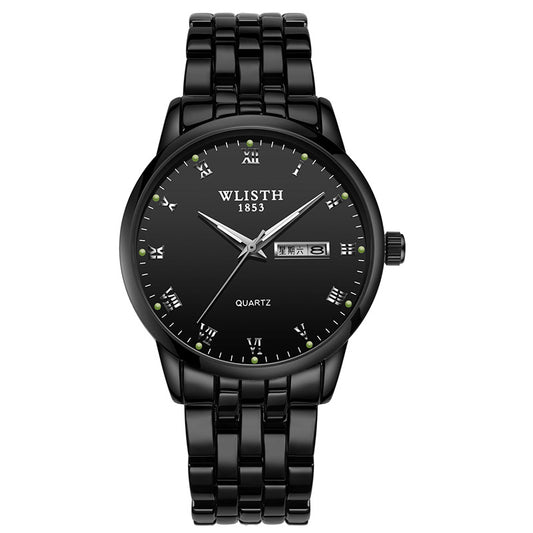 WLISTH Q359 Luminous Bracelet Calendar Date Week Display Quartz Watch - Black / For Men