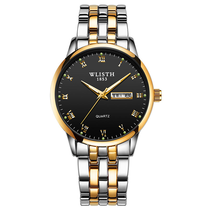 WLISTH Q359 Luminous Bracelet Calendar Date Week Display Quartz Watch - Black / For Men