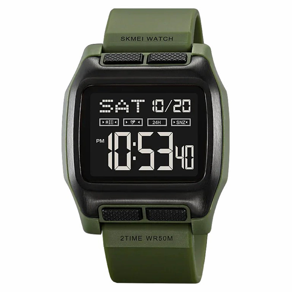 SKMEI 2193 Student Square Digital Watch TPU Strap EL Backlight Electronic Watch - Army Green