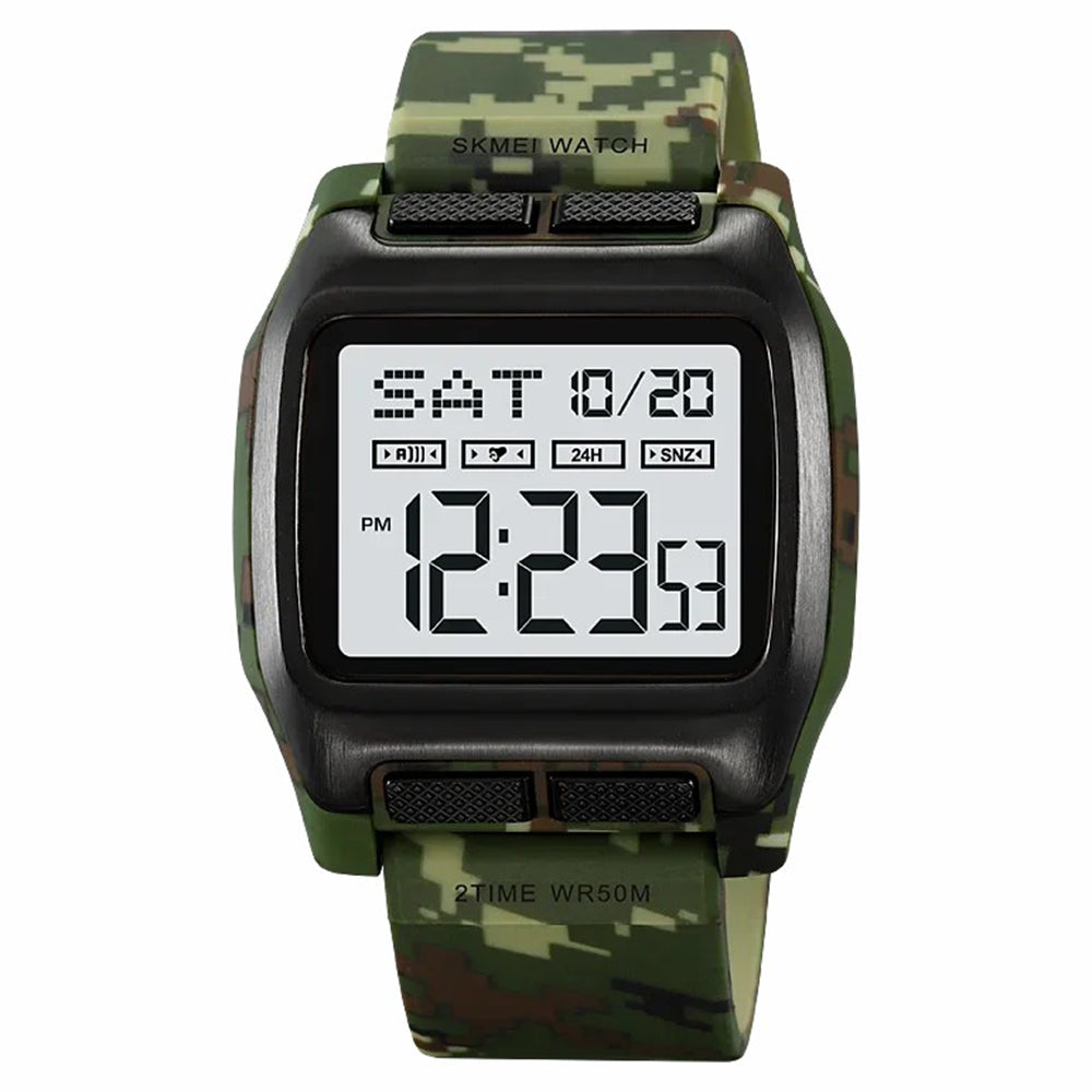 SKMEI 2193 Student Square Digital Watch TPU Strap EL Backlight Electronic Watch - Army Green