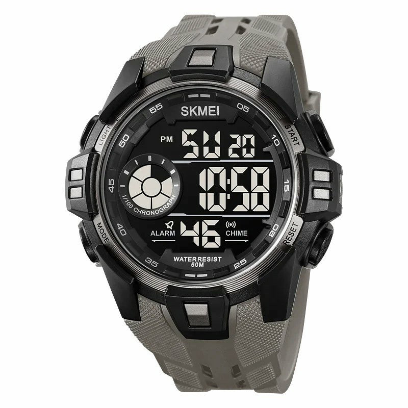 SKMEI 2123 50m Waterproof Outdoor Wrist Watch EL Backlight Electronic Watch with TPU Strap - Titanium