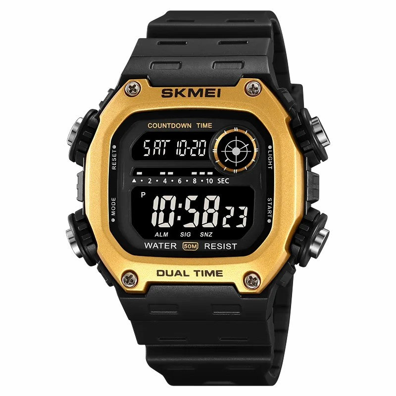 SKMEI 2126 Teenager Student Square Digital Watch Luminous Waterproof Sports Electronic Watch - Black Strap / Silver Case / White Dial